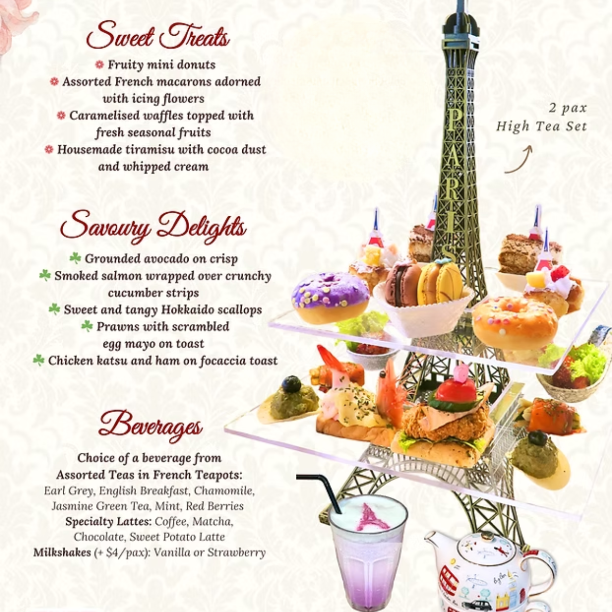 High Tea Session for 2 at Café De Paris