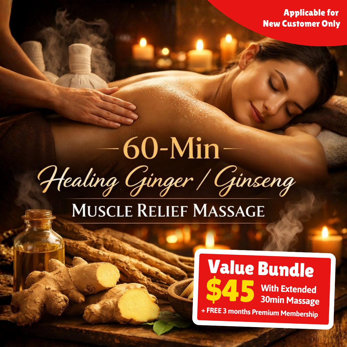 UPlay Premium Exclusive: Healing Ginger / Ginseng Muscle Relief Massage (60 + 30 Mins)