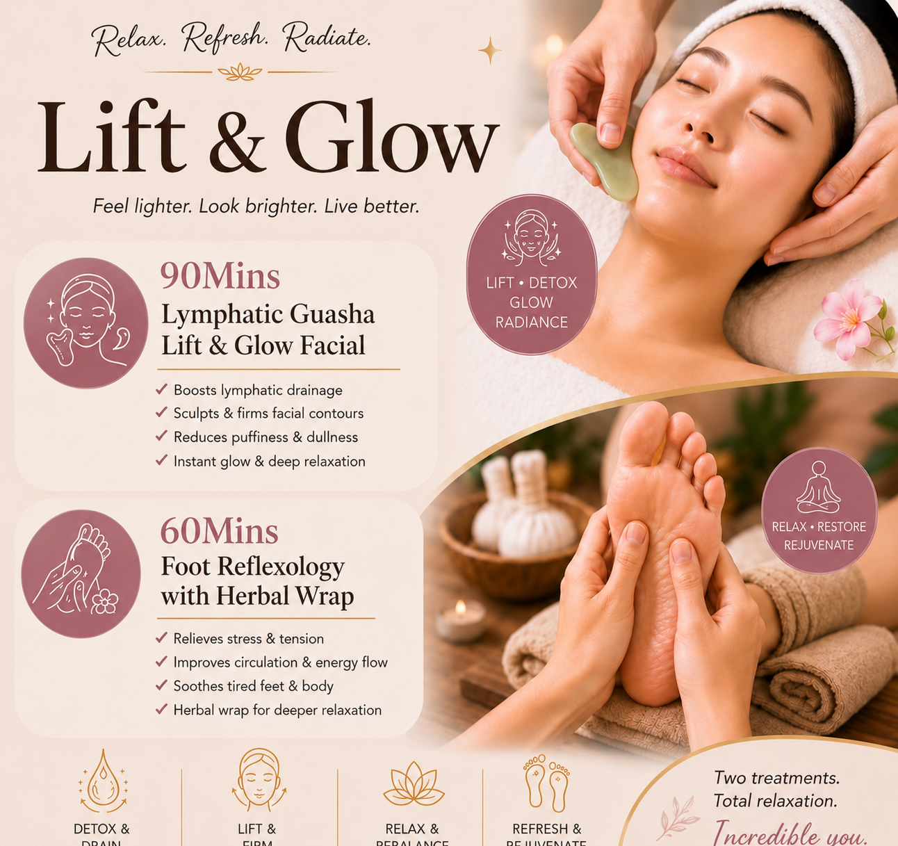 [Super Combo] 90Mins Lymphatic Guasha Facial + 60Mins Foot Reflexology