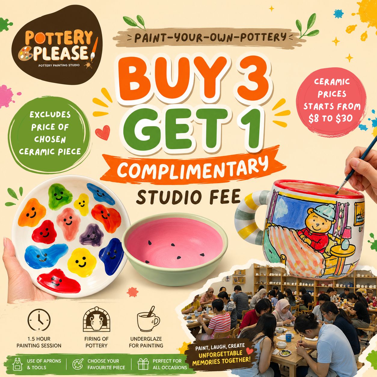 [Flash Card] Buy 3 Get 1 Free Pottery Painting Session Studio Fees