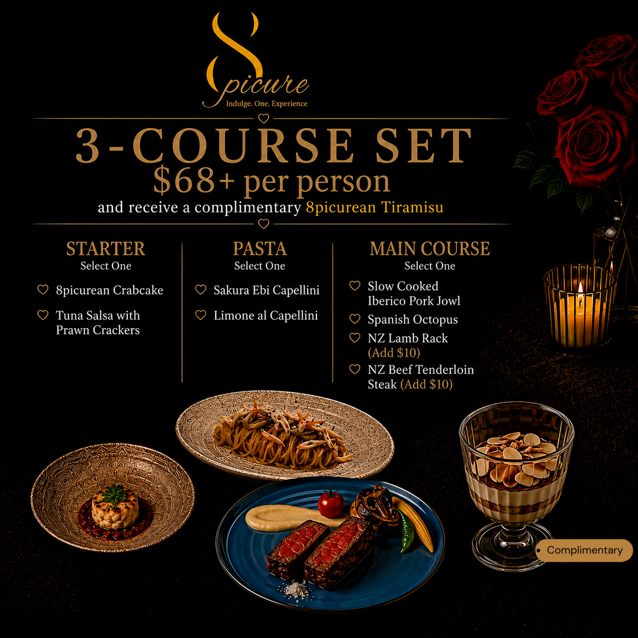 [Flash Card] 3-Course Set with Complimentary Tiramisu for $68+ Per Person