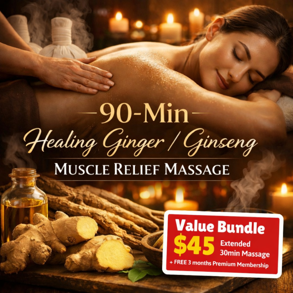 UPlay Premium Exclusive: Healing Ginger / Ginseng Muscle Relief Massage (60 + 30 Mins)