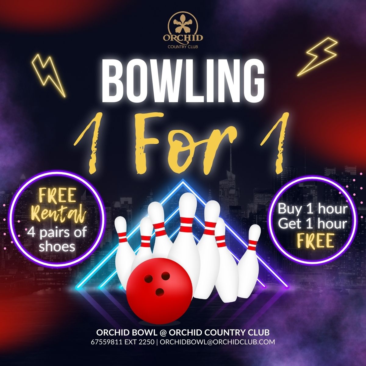 Buy 1 Hour Free 1 Hour Plus 4 x Bowling Shoes Rental Free