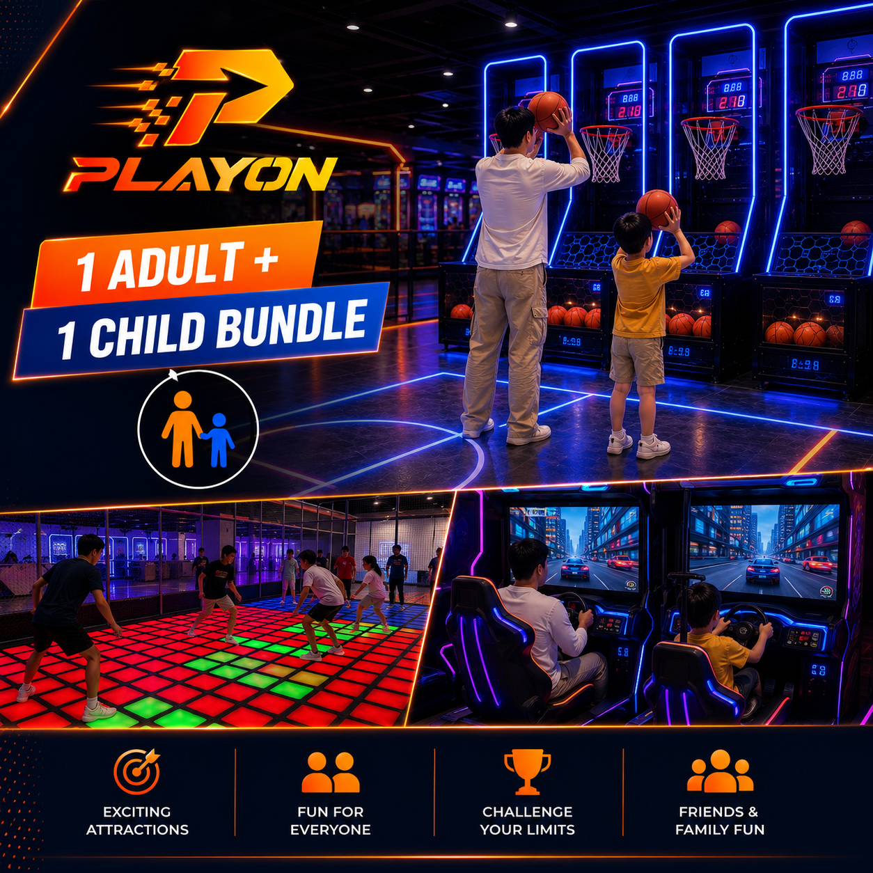PLAYON Indoor Sports & VR Playground -Adult + Child Duo Admission