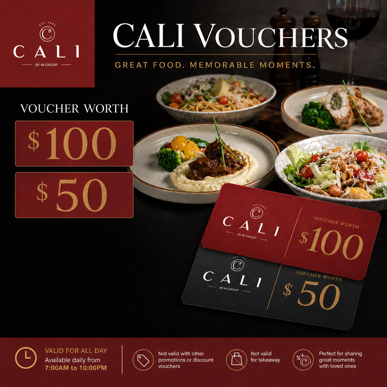 [EXCLUSIVE] CALI Raffles Place Restaurant & Bar – Dining Voucher ($50 / $100)
