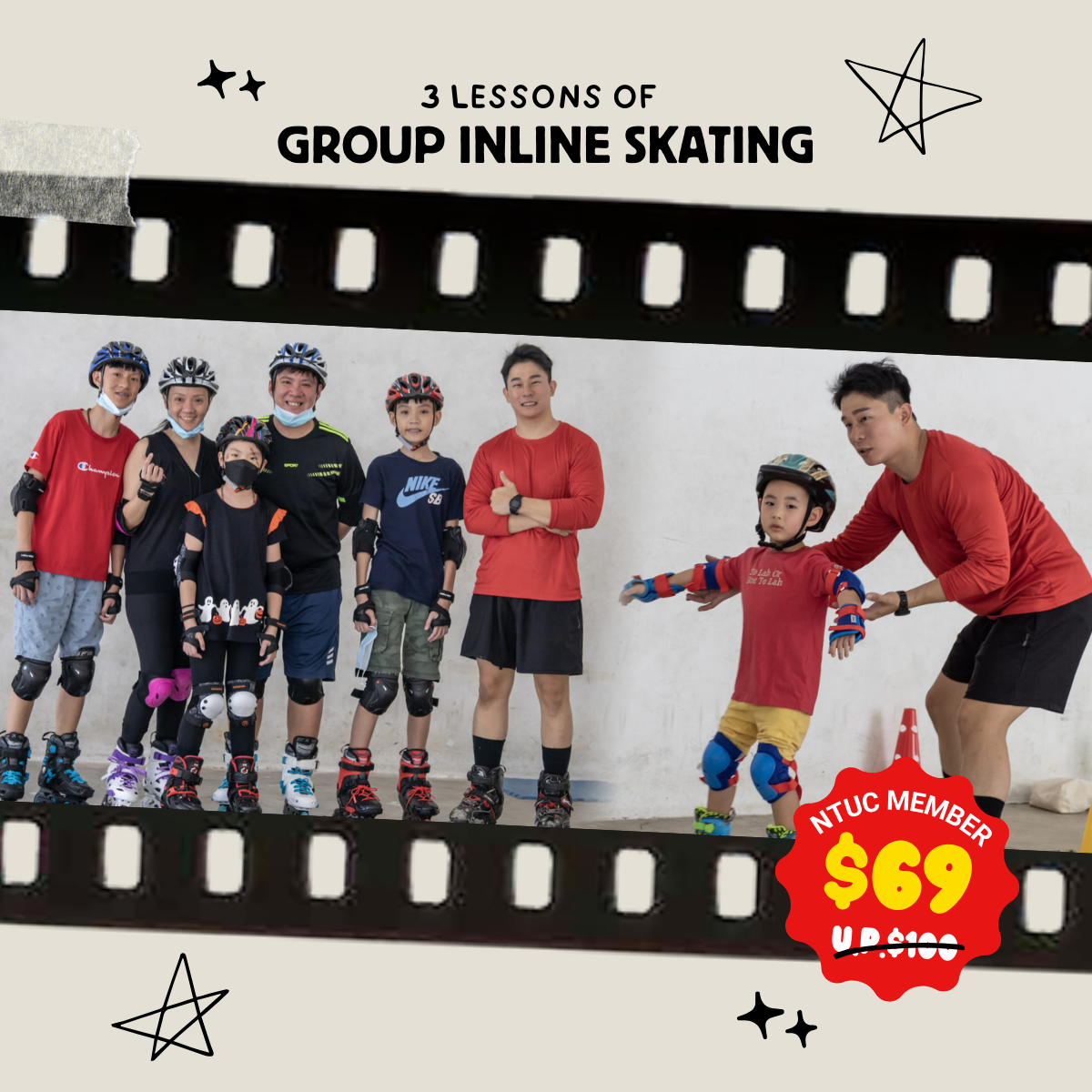 3 group inline skating lessons, perfect for beginners and skaters looking to improve their skills together