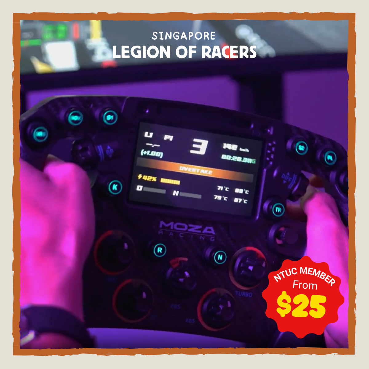 Legion of Racers simulation in Singapore, offering an immersive racing experience with realistic car controls and tracks