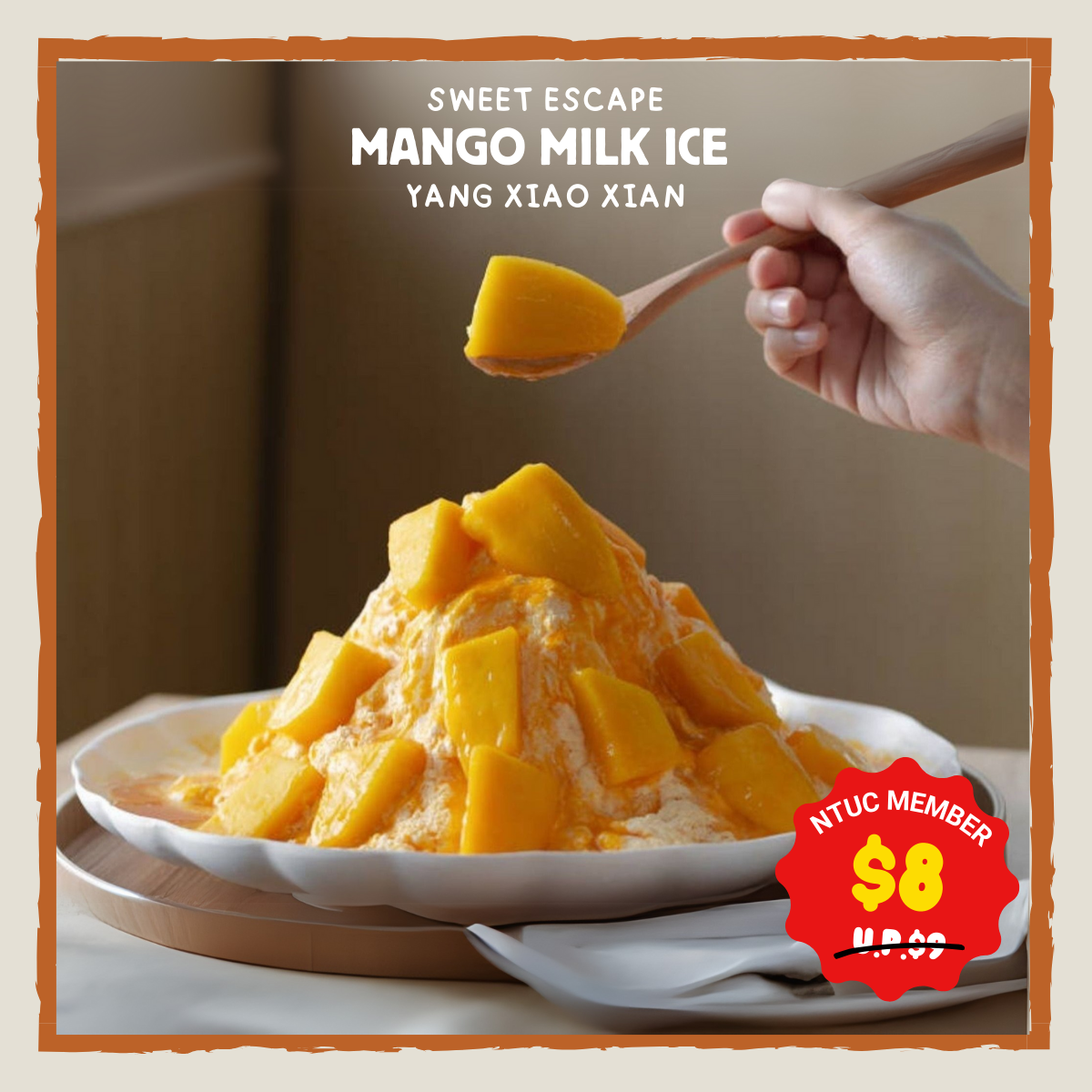 Refreshing shaved mango milk ice in Singapore, topped with sweet mango chunks and creamy milk